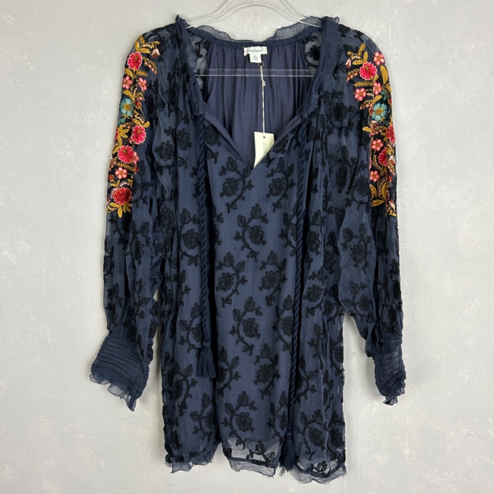 Sundance size XXL Gemma Elegance top long sleeve embroidered navy boho NEW - Picture 11 of 16